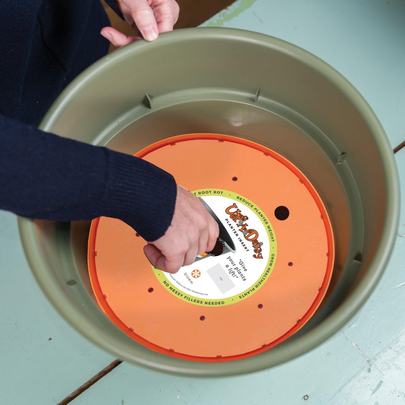 Bloem Ups-A-Daisy 13" Round Orange Resin Planter Pot Lift Insert with Drainage Holes - Image 5